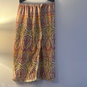 Orange and Yellow Smocked Wrap Midi Skirt - Preloved